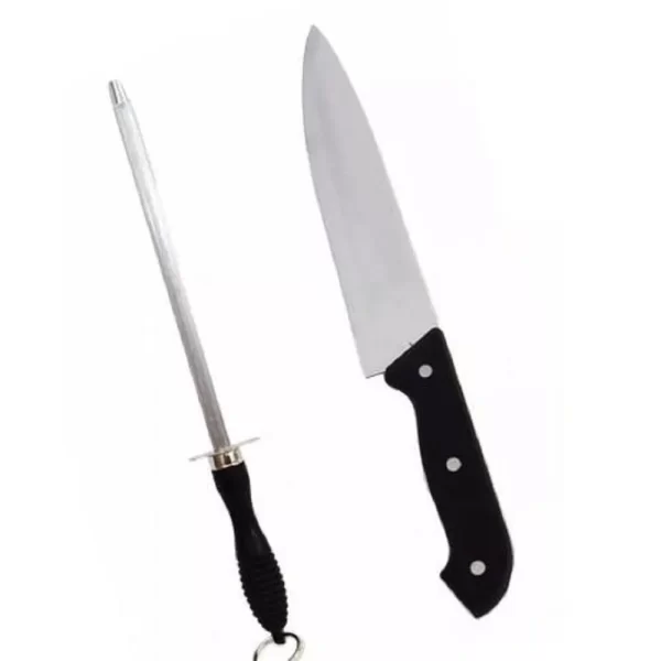 KIT CHURRASCO FACA E CHAIRA INOX
